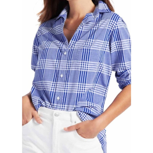 GRAYSON The Hero Button Up Shirt Womens Large Blue White Plaid ANTHROPOLOGIE - Picture 1 of 14